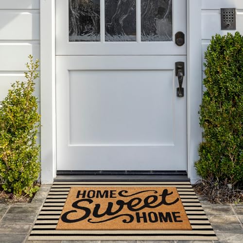 KIMODE Front Door Mats 24"x35", Reversible Washable Farmhouse Front Porch Rug Decor, Striped Layered Door Mats Outdoor, Black and Khaki Cotton Hand Woven Rugs for Entryway,Kitchen,Bathroom - color: Black/Khaki Stripes, size: 2' x 3' (Rectangular)