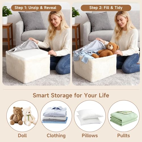 Tiita Square Stuffed Pouf Ottoman, Plush Poufs with Foam Chunk Filling, Foot Rest Stool for Living Room, Cream - color: Square Cream