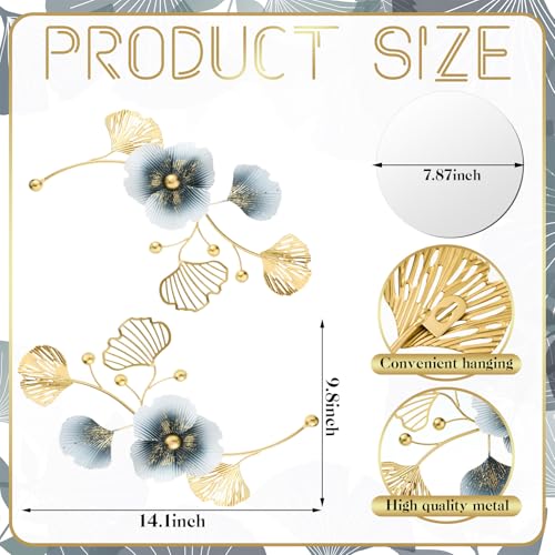 Tandefio 3 Pcs Metal Decorative Wall Mirrors for Living Room Metal Ginkgo Leaf Mirror Modern Creative Wall Decor Art Hanging Decor Mirror for Entrance Bedroom Living Room(Vintage Gold,16.inches) - color: Vintage Gold