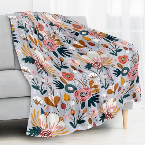 Throw Blanket for Couch, 300GSM Warm Soft Cozy Flannel Blanket, Cute Blanket for All Seasons Bedroom Home Decor Gifts, Cute Boho Flowers 50x60 Inches - color: Cute Boho Flowers