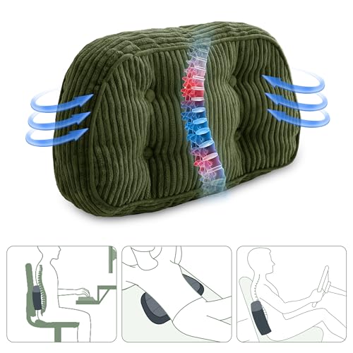 HIGOGOGO Lumbar Support Pillow for Recliner Chair/Accent Chair/Couch/Office Chair, Tufted Corduroy Back Support Cushion for Elderly, Recliner Cushions for Back Rest, Pain Relief, Reading, Dark Green - color: Dark Green