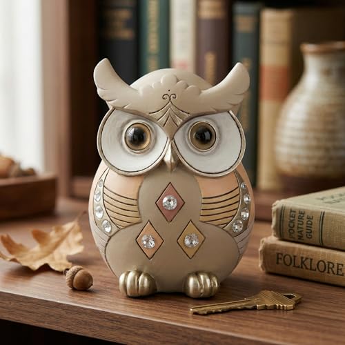 Owl Statue Home Decor, Vintage Resin Figurine with Crystals for Shelf, Boho Decorations for Living Room Office Desk, Unique Gifts for Women Bird Lovers - color: Multicolor