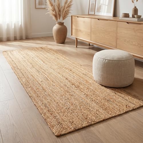 Jute Braided Runner Rug, Natural - 2x6 Feet, Farmhouse Hand Woven Coastal Runners for Hallways, Kitchen, Bedroom, Entry Door | Neutral Boho Beige Floor Carpet for Nursery, Balcony - 24x72 Inches - color: Natural, size: 2' x 6' (Rectangular)