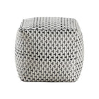 Benzara Modern Pouf Ottoman- Black White Basket Woven Jacquard- 16 Inch Square