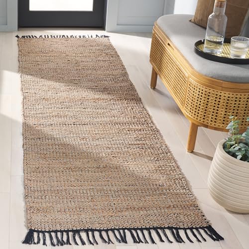 SAFAVIEH Vintage Leather Collection Runner Rug - 2'3" x 9', Beige, Handmade Boho Fringe Leather & Jute, Ideal for High Traffic Areas in Living Room, Bedroom (VTL203B) - color: Beige, size: 2'3" x 9' (Runner)