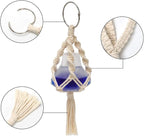 Mini Macrame Plant Hanger, 2 Pcs Plant Holder Car Charm, Handmade Car Rear View Hanging Planter Cotton Rope for Car Home Decorations, 4 Legs, 12 Inch