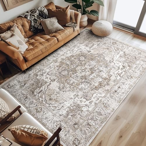 jinchan Area Rug 6x9 Washable Living Room Rug Indoor Large Vintage Floor Cover Distressed Taupe Multi Lightweight Non Slip Thin Carpet for Kitchen Bedroom Dining Room - color: Medallion Taupe Multi, size: 6' x 9' (Rectangular)