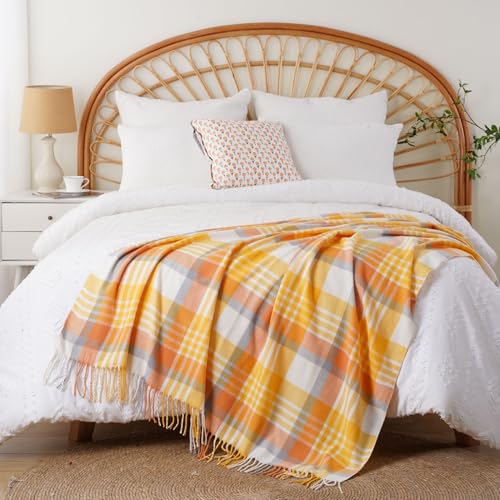 BATTILO HOME Yellow Plaid Throw Blanket for Couch - Plaid Throw Blanket Buffalo Plaid Blankets - Lightweight Farmhouse Outdoor Spring Summer Throw Blankets for Bed, Sofa (50"x60") - color: Yellow Plaid