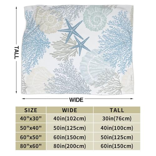 Blue Ocean Fleece Throw Blanket Super Soft Warm Flannel Nautical Coastal Child Blankets for Couch Sofa Bed Cozy Fuzzy and Lightweight,Kids Size 40x50 Inches - color: Corals Coastal Sea Shells, size: 50"x40"