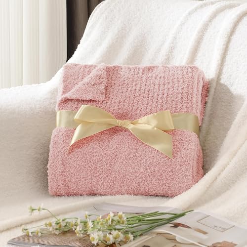 JOOJA Light Pink Throw Blanket, Soft Fluffy Fuzzy Knit Blanket for Couch Bed Sofa, Cozy Plush Warm Blanket for Bedroom Living Room, Spring Home Decor, 50x60 Inches - color: Pink, size: 50x60