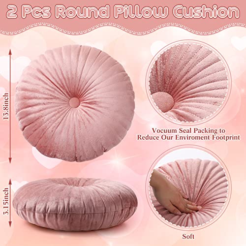 Namalu 2 Pcs Round Throw Pillow 13.8 Inch Decorative Round Velvet Floor Pillows Pumpkin Throw Pillows with Center Button for Thanksgiving Home Decor Living Room Sofa Couch Bed Chair (Pink) - color: Pink