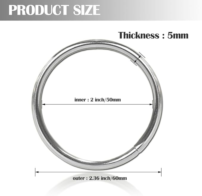 Ewparts Metal Rings 2 inch for Plant Hangers Welded Steel Silver Macrame Rings Aros de Metal para Macrame 10 Pack 60mm 5mm Thick Heavy Duty Small Welded O Rings 2 inch O Rings for Craft