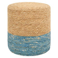 16'' Round Ottoman Natural Seagrass Braided Poof Hand Weaving Round Ottomans Boho Footrest Stool for Home Living Room Bedroom Patio(Natural&Blue)