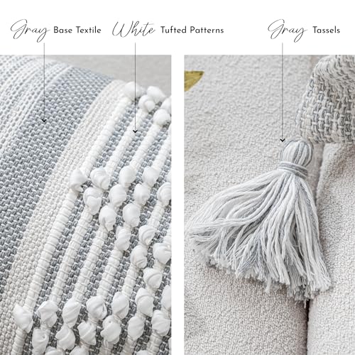 BlissBlush Gray Cream White Boho Throw Pillow Cover 20X20, Boho Woven Textured Pillow Cover, Neutral Pillow Cover, Sofa Couch Bed Farmhouse Lumbar Pillow (Cover ONLY) - color: Gray, size: 20" x 20" (Pack of 1)