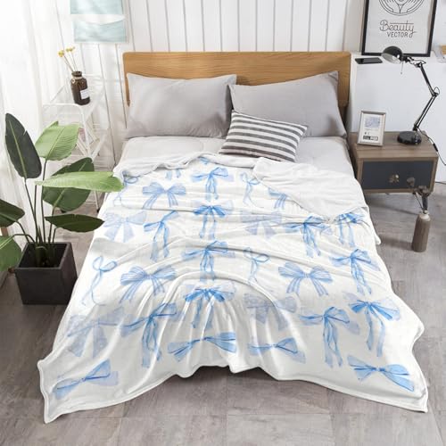 Blue Bows Blankets Preppy Coquette Room Decor Electric Blanket Girls Bedroom Decor Trendy Bow Throw Blanket Coquette Girly Blanket Gifts for Women Teens Soft Flannel Lightweight 70"x80" - color: Blue Bows Blankets Coquette Stuff, size: 70"W X80"L(178X203C