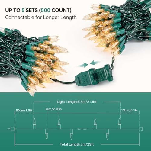 YOUNGAR Christmas Lights, Clear Outdoor Lights,2 Pack 23FT 100 Green Wire Light Connectable Incandescent Mini Light, Approved Tree Lights for Xmas Home Patio Holiday Party Garden Decor(Warm White) - color: Warm White, Green Wire, size: 100 Count 2Pack