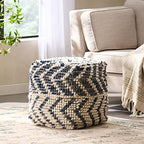 Foamma Pouf Ottoman Natural and Blue, 16"x16"x16" - Square Ottoman Foot Rest for Living Room and Bedroom, Pouf Footstool with Handcrafted Wool Cover, Foot Rest for Couch, Boho Furniture for Home - color: Natural + Blue