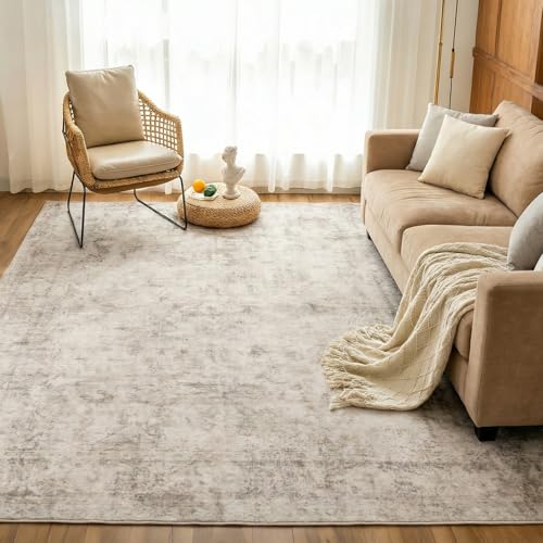 5x7 Area Rugs for Living Room, Machine Washable Rugs, Vintage Non Slip Rug, Faded Style Carpet Stain Resistant, Low Pile Boho Retro Rugs for Bedroom Dining Room Indoor Home Office-Beige 5'x7' - color: Beige, size: 5' x 7' (Rectangular)