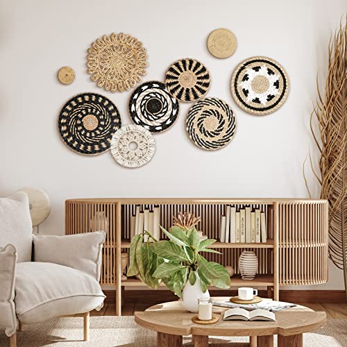 Tatuo 11 Pcs Boho Wall Basket Decor Bulrush Woven Wall Hanging Art Round Farmhouse Rustic Handmade Wicker for Summer Home, Bedroom, Living Room, Kitchen Decorations, Multi Sizes(Boho) - style: Bohemian