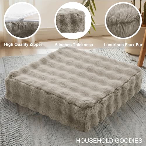 JKMAX 22 inches Floor Pillow for Adults - Large Meditation Cushion with Thick Foam & Soft Tufted Cover - Premium Outdoor Square Floor Cushion Seat - Yoga Pillows for Sitting On Floor - Light Taupe - color: Light Taupe, size: 1 Count