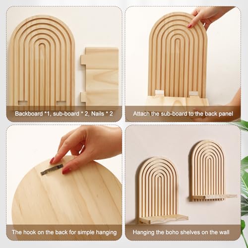 Artilady 2 Pack Boho Wood Wall Hanging Shelf - Handmade Rainbow Arch Floating Shelves Trinket Storage Rack Modern Wall Decor for Bedroom Living Room Nursery Bathroom - color: 1 Burlywood