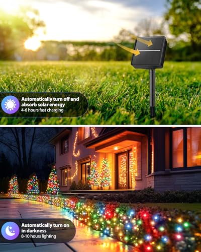 Brightown 2 Pack Solar String Lights Outdoor, Each 46Ft 120 LED Solar String Lights for Outside with 8 Modes, IP65 Waterproof Solar Outdoor Lights for Patio Garden Christmas Decorations, Multicolor - color: Multicolor, size: 2 pack