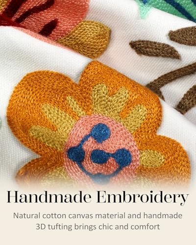 Embroidered Throw Pillow Cover - 18x18 Decorative Pillow Cover with Zipper Aesthetic Cute Design Boho Spring Summer Cozy Throw Pillowcase for Living Room Couch Sofa Bed, Elegant Flowers - color: Elegant Flowers, size: 18" x 18" (Pack of 1)