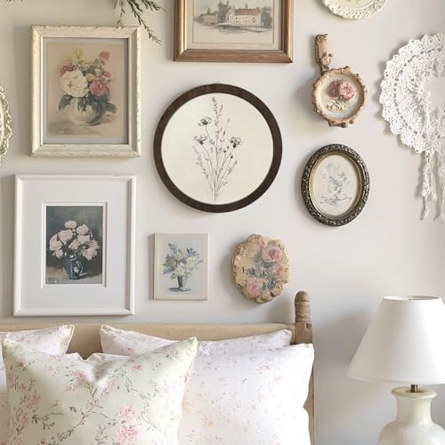 PeakClub Boho Plant Wall Art Decor Wooden Boho Farmhouse Rustic Bohemian Wall Hanging for Bedroom Living Room Office, Round 10x10 inch - color: Floral - Boho