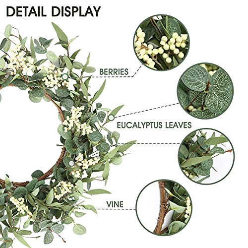 Pinkpum 20'' Eucalyptus Wreath for Front Door, Porch, Window - Green Decor for Home, Farmhouse - Spring, Summer, Fall, All Seasons Fluffy Version - color: White, size: 20'' fluffy version