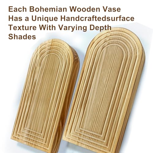 Arched Wooden Wall-Mounted Vases, Rustic Farmhouse Wood Wall Decor for Dried Flowers, Modern Boho Hanging Wall Planter, 2 Pack