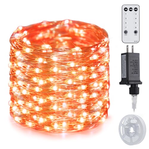 JMEXSUSS 200 LED Orange Fairy Lights Plug in, 8 Modes Halloween Lights Indoor Outdoor with Wheel, 66 ft Remote Control Thanksgiving Light for Halloween Thanksgiving Christmas Party Gift Decor - color: Orange, size: 66FT 200LED