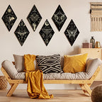Sintuff 6 Pieces Gothic Wall Decor Boho Sun Moon Phases Wall Art Gothic Minimalist Stars Sun Hanging Wooden Home Decor Farmhouse Pediments for Gallery Living Bedroom Room(Mysterious) - style: Mysterious