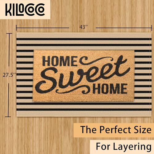KILOCOCO Striped Rug 2.3'x3.6' Front Door Rug Woven Cotton Washable Stripe Layered Doormats Indoor Outdoor Door Mat for Front Porch/Kitchen/Farmhouse/Entryway/Patio, Brown - color: Brown and Black Stripes, size: 2'4" x 3'7" (Rectangular)