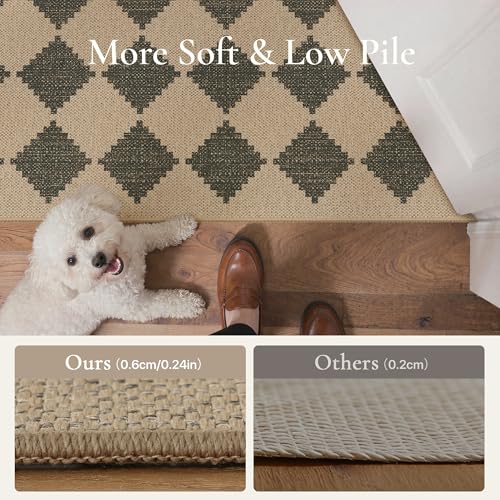 Bavni Checkered Easy Jute Rug,3x5 Area Rug Machine Washable Non Slip Woven Plaid Carpet, Geometric Diamond Non Shedding Low Pile Modern Farmhouse Floor Mat for Living Room, Bedroom, Entryway - color: Checkered-3, size: 3X5