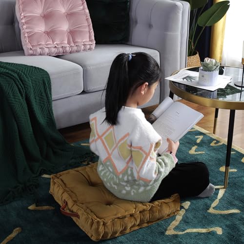 vctops Square Solid Color Velvet Seat Cushion with Handle Tufted Thicken Chair Pad Tatami Floor Pillow Cushion 16.5"x16.5"x4" Mustard Yellow - color: Mustard Yellow
