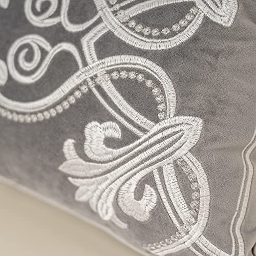 Aeckself 12 x 20 Inch European Cushion Cover Luxury Velvet Home Decorative Embroidery Floral Rectangle Throw Pillow Case Pillowcase for Couch Bed Living Room, Grey and White - color: Gray, size: 20" x 12" (Pack of 1)