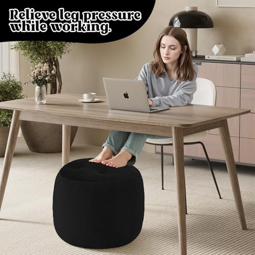 MeMoreCool Stuffed Round Pouf Ottoman Foot Rest, Floor Pouf Foot Stool with Soft Foam Chunk Filling, Round Small Ottoman Footstool Circle Footrest for Couch Living Room, Corduroy Black - color: Black