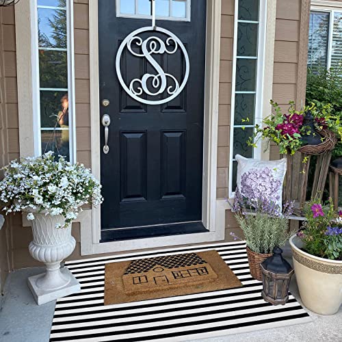 Black and White Striped Outdoor Rug Halloween Door Mat 27.5" x 43" Front Porch Rug Farmhouse Fall Layered Door Welcome Mat for Entryway/Home Entrance/Laundry Room - color: Black&white Stripe C, size: 2'4" x 3'7" (Rectangular)