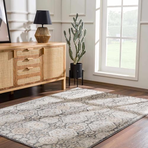 Hauteloom Kismet Boho Vintage Traditional Damask Runner Rug - Farmhouse Traditional Floral Medallion Carpet for Hallway, Kitchen - Black, Tan, Gray, Brown, Beige - 2'7" x 7'3" - color: Beige, Black, Charcoal / Minoa, size: 2'7" x 7'3" (Runner)