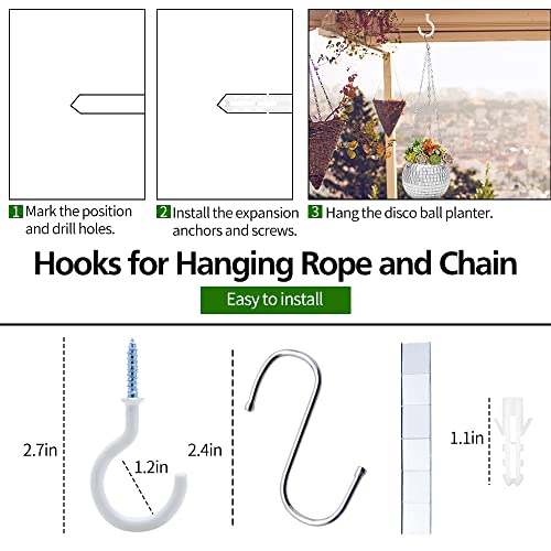 6" Disco Ball Planter, Disco Ball Plant Hanger with Hanging Rope, Hanging Chain, Hook, Circle and Extra Mirror Pieces - color: 1×6" Silver