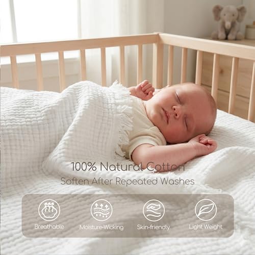 WDCOZY Muslin Throw Blanket 100% Cotton Blankets 4-Layer Breathable Lightweight Soft for Couch Boho Farmhouse Linen Tassels Ruffle Gauze Blankets All Season for Adults 50x60 Inches White - color: White, size: Throw (50"x60")