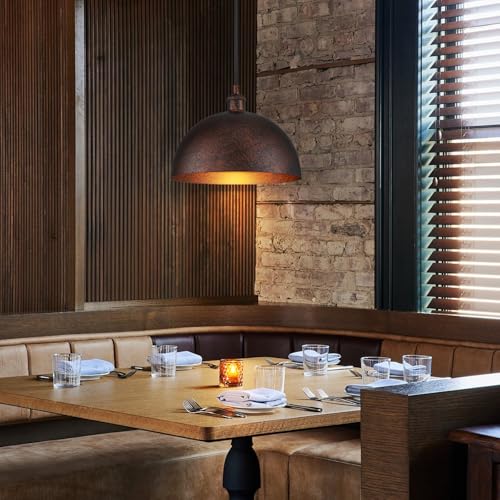 11.8” Industrial Metal Dome Pendant Light, Rust Industrial Pendant Lights for Kitchen Island, Dimmable Hanging Light Fixtures Compatible for Kitchen Island, Dining Room - color: ‎Rust, size: 11.8 in