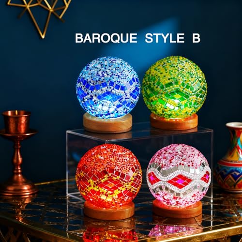 Mosaic Table Lamp Stained Glass Light USB Power Dimmable Geometric Pattern Ambient Lamp for Restaurant Atmosphere Lighting Hotel and Club Decoration(Baroque B - Blue, Baroque) - style: Baroque B Blue