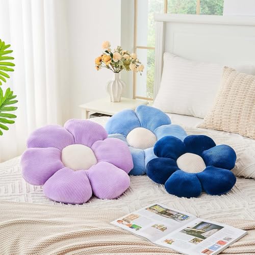 Kcvvcr Navy Flower Pillow, 17.7" Cute Flower Shaped Floor Pillow, Aesthetic Floral Plush Daisy Decorative Throw Pillows for Bed Sofa Couch - color: Al-navy, size: 17.7 Inch