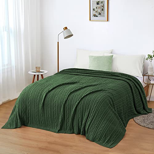 Aormenzy Forest Green Cable Knit Throw Blanket Queen Size for Bed Couch Sofa, Super Soft Cozy Knitted Blanket 90" x 90" Bed Blankets Full Size - color: Forest Green, size: 90" x 90", Queen