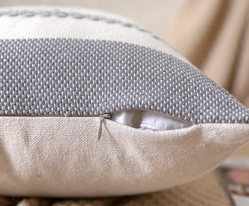 Cethom Boho Throw Pillow Covers 20x20 Inch Set of 2, Grey Textured Decorative Couch Pillow Cases for Farmhouse Home Decor, Accent Cushion Cover for Sofa, Bed, Living Room, Bedroom - color: Grey, size: 20" x 20" (Pack of 2)