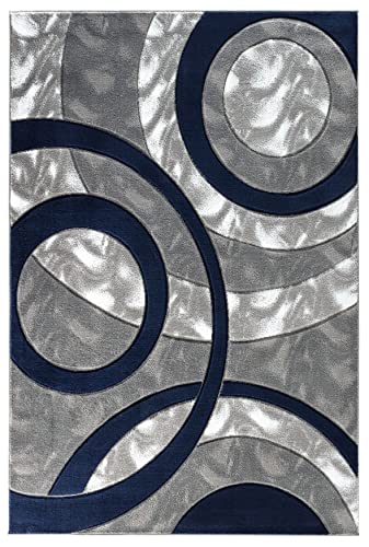 GLORY RUGS Area Rug Modern 4x6 Navy Circles Geometry Soft Hand Carved Contemporary Floor Carpet Fluffy Texture for Indoor Living Dining Room and Bedroom Area - color: Navy, size: 4' x 6' (Rectangular)