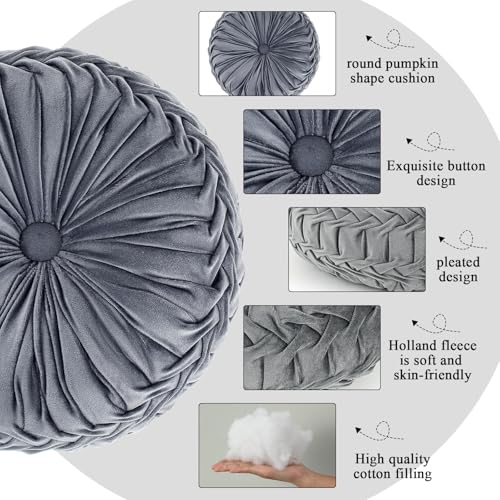 Drydiet 3 Pcs Round Throw Velvet Pillows Decorative Pleated Throw Pillows Diameter Accent Pumpkin Boho Chair Cushion for Couch Sofa Home Decoration (Black,White,Gray,15'') - color: Black, White, Gray, size: 15''