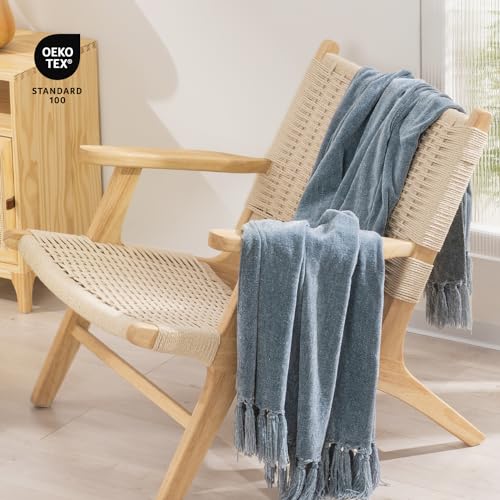 RECYCO Throw Blanket Soft Cozy Chenille Throw Blanket with Fringe Tassel for Couch Sofa Chair Bed Living Room Gift (Dusty Blue, 50'' x 60'') - color: Dusty Blue, size: 50'' X 60''