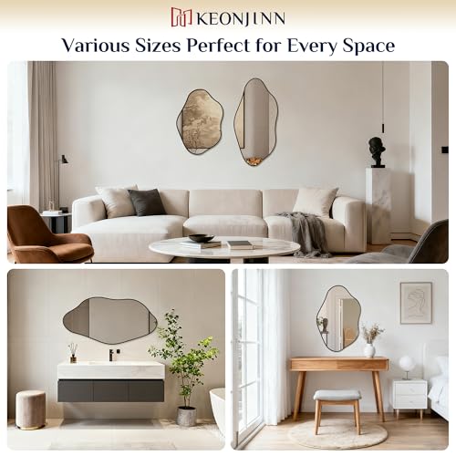 Keonjinn Black Irregular Mirrors for Wall 48" x 24" Inch, Asymmetrical Metal Frame, Tempered Glass Decorative Mirror for Bathroom, Bedroom, Living Room, Entryway(Horizontal/Vertical) - color: Black, size: 24"L x 48"W